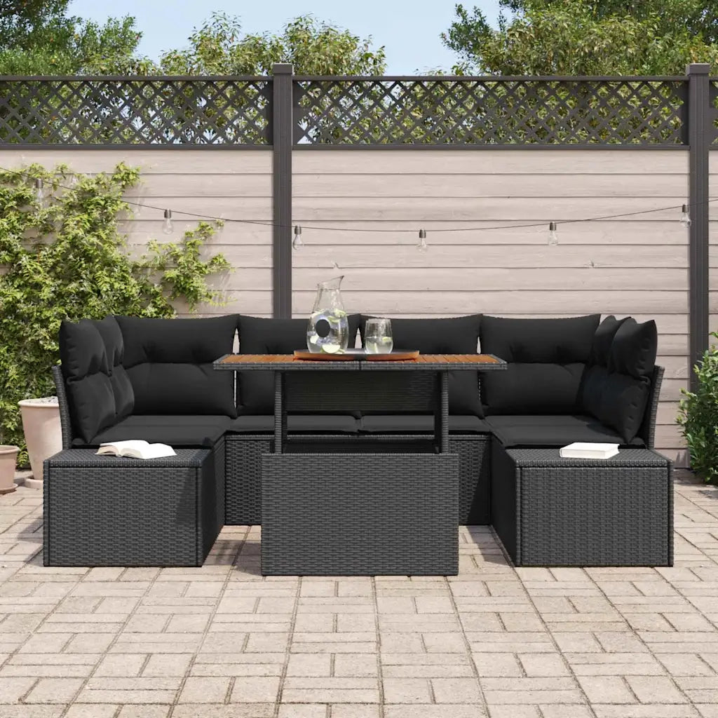 Set da Pranzo per Giardino con cuscino 7 pcs Nero e Marrone 3349918