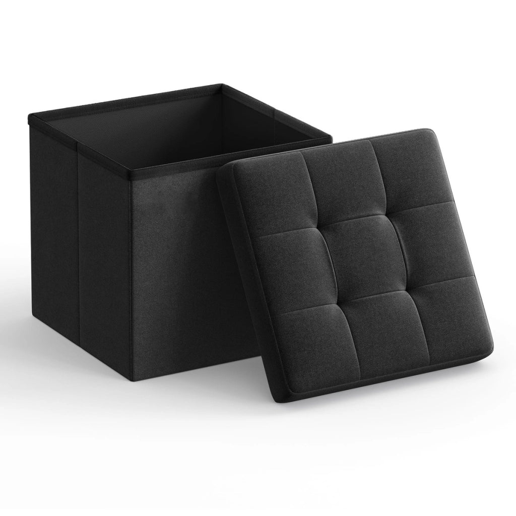 Pouf contenitore pieghevole in tessuto nero 30x30 cm