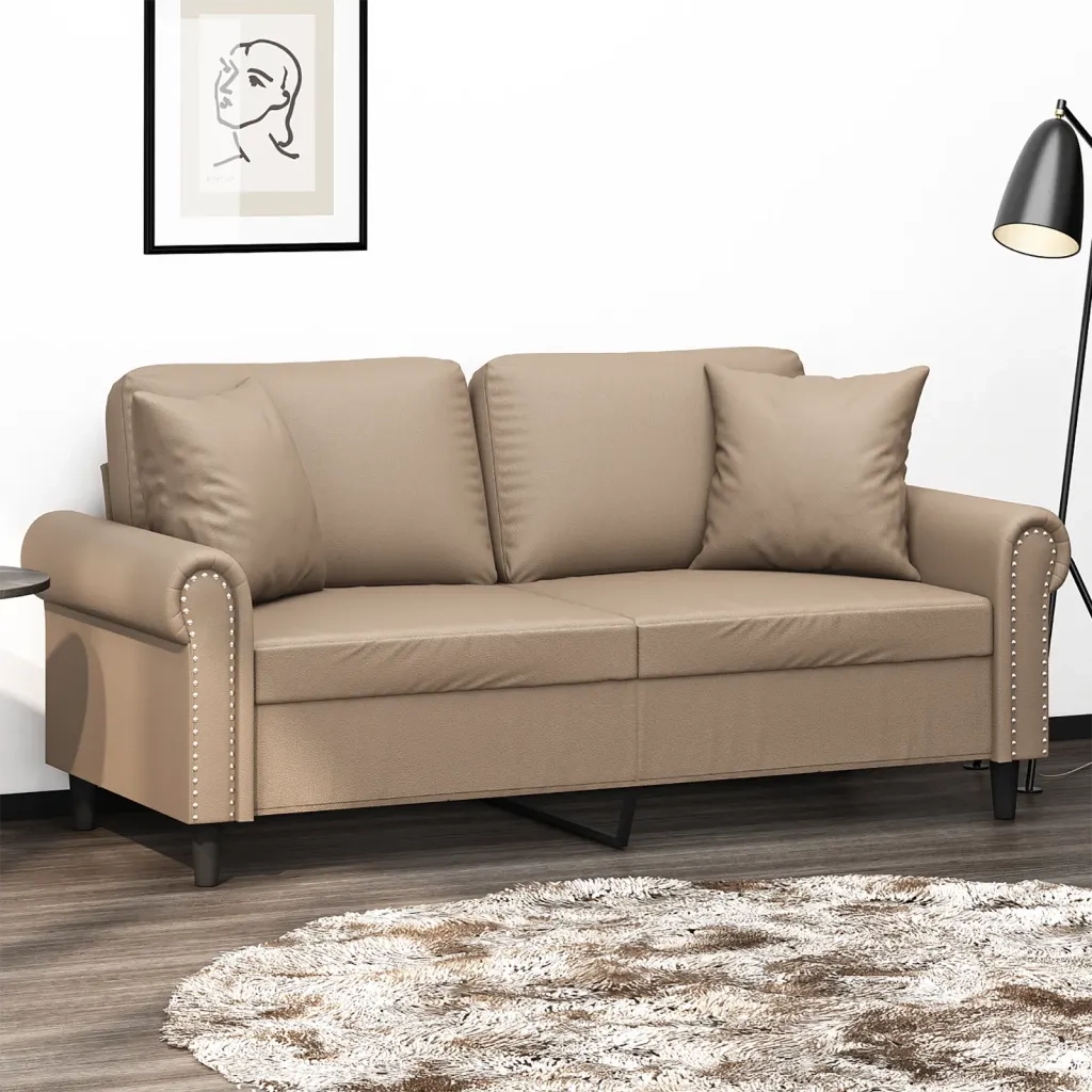 Divano a 2 Posti con Cuscini Cappuccino 140 cm in Similpelle