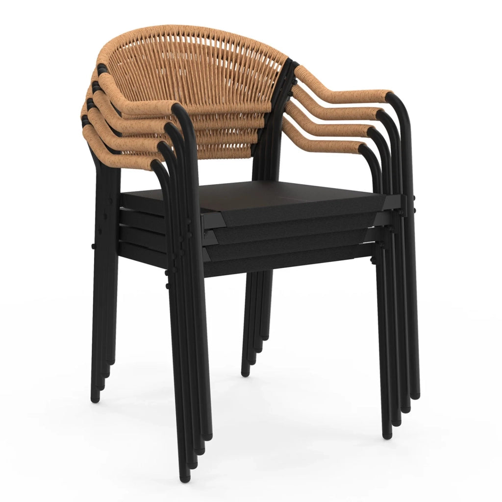 IDMarket - Set di 4 sedie da giardino MADEIRA: metallo, corda e textilene nero e rattan chiaro
