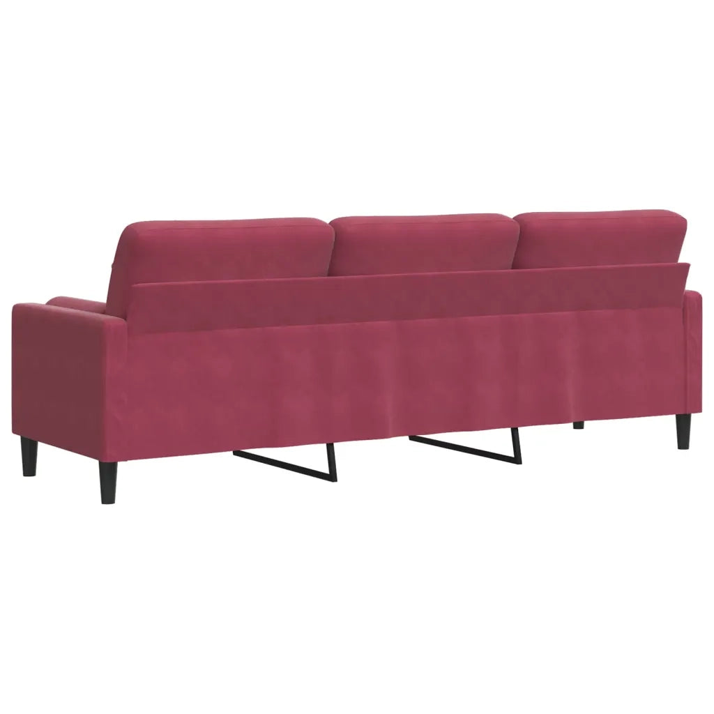 Divano a 3 Posti con Cuscini-Sofa 3 Posti con Cuscini Rosso Vino 210 cm in Velluto