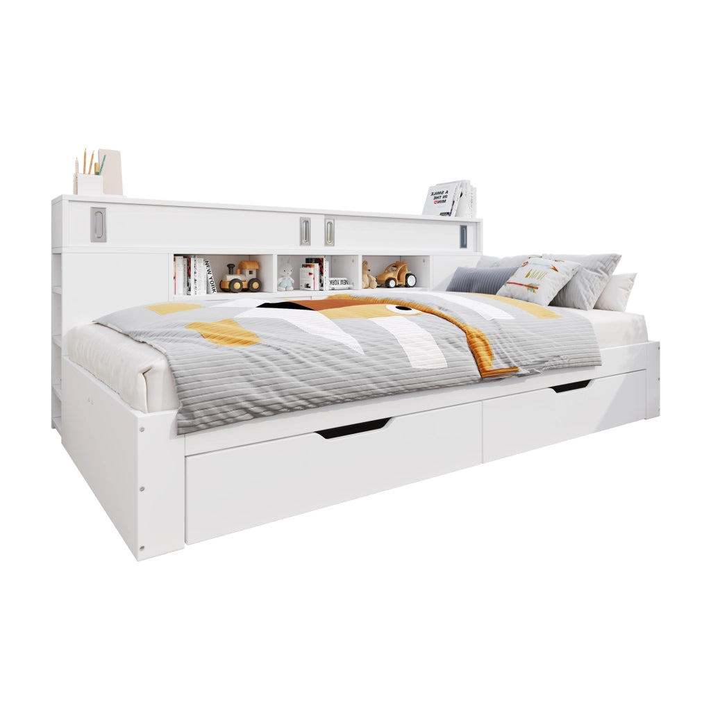 Letto multifunzione con cassetti e contenitori, 140x190 cm, bianco