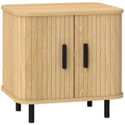 Comodino, Tavolino, Stile Scandinavo con 2 Porte Scorrevoli e Piedi in Acciaio, 48 x 40 x 48 cm, Effetto Legno