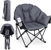 Sedia da Campeggio Pieghevole, Sedia da Pesca Portatile con Braccioli, Portabicchieri e Borsa da Trasporto, Portata 227 kg, per Esterno, per Picnic e Spiaggia, 74x90x99 cm (Grigio)