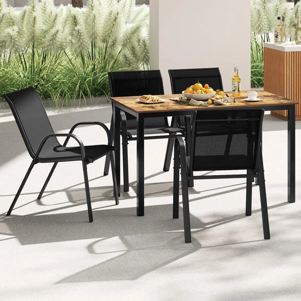 Set di 2 Sedie Impilabili, Sedia da Giardino con Corrimano, Telaio in Acciaio Tubolare Verniciato a Polvere, Sedia per Giardino e Patio