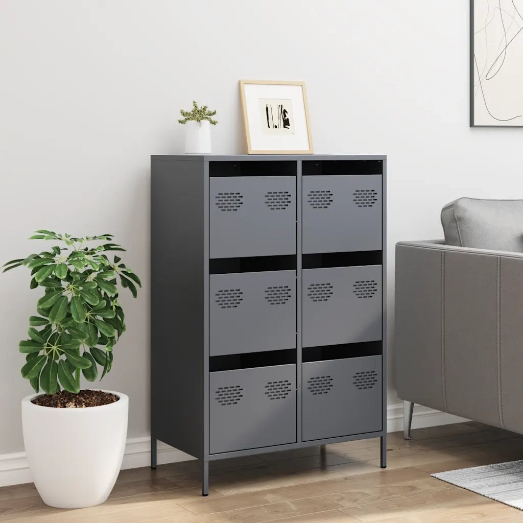 Credenza | Madia | Buffet da pranzo | Armadio da pranzo Antracite 68x39x101,5 cm Acciaio