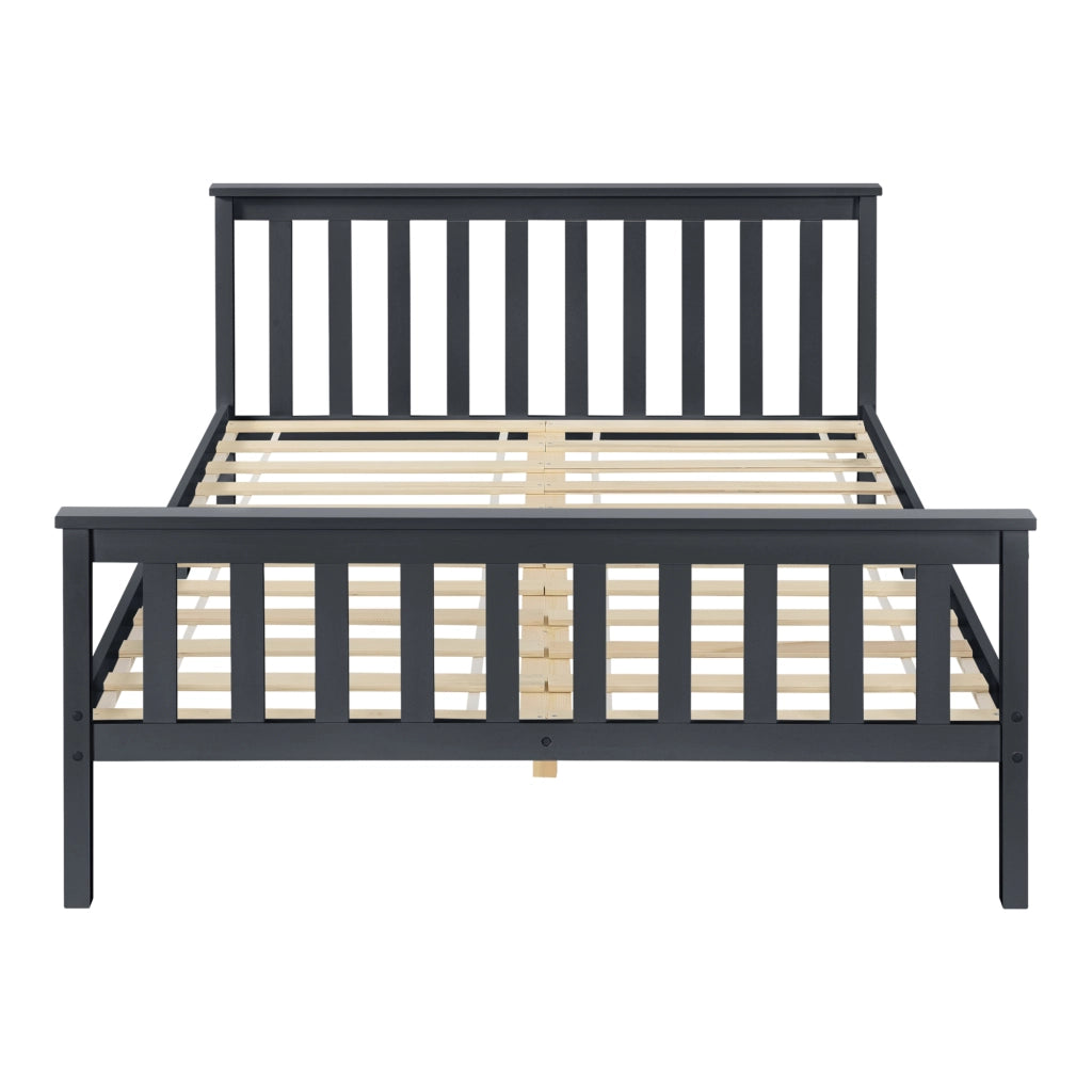 Letto Matrimoniale in Legno di Pino con Materasso Ipoallergenico 160 x 200 cm Letto con Testiera e Pediera Alte - Grigio Scuro