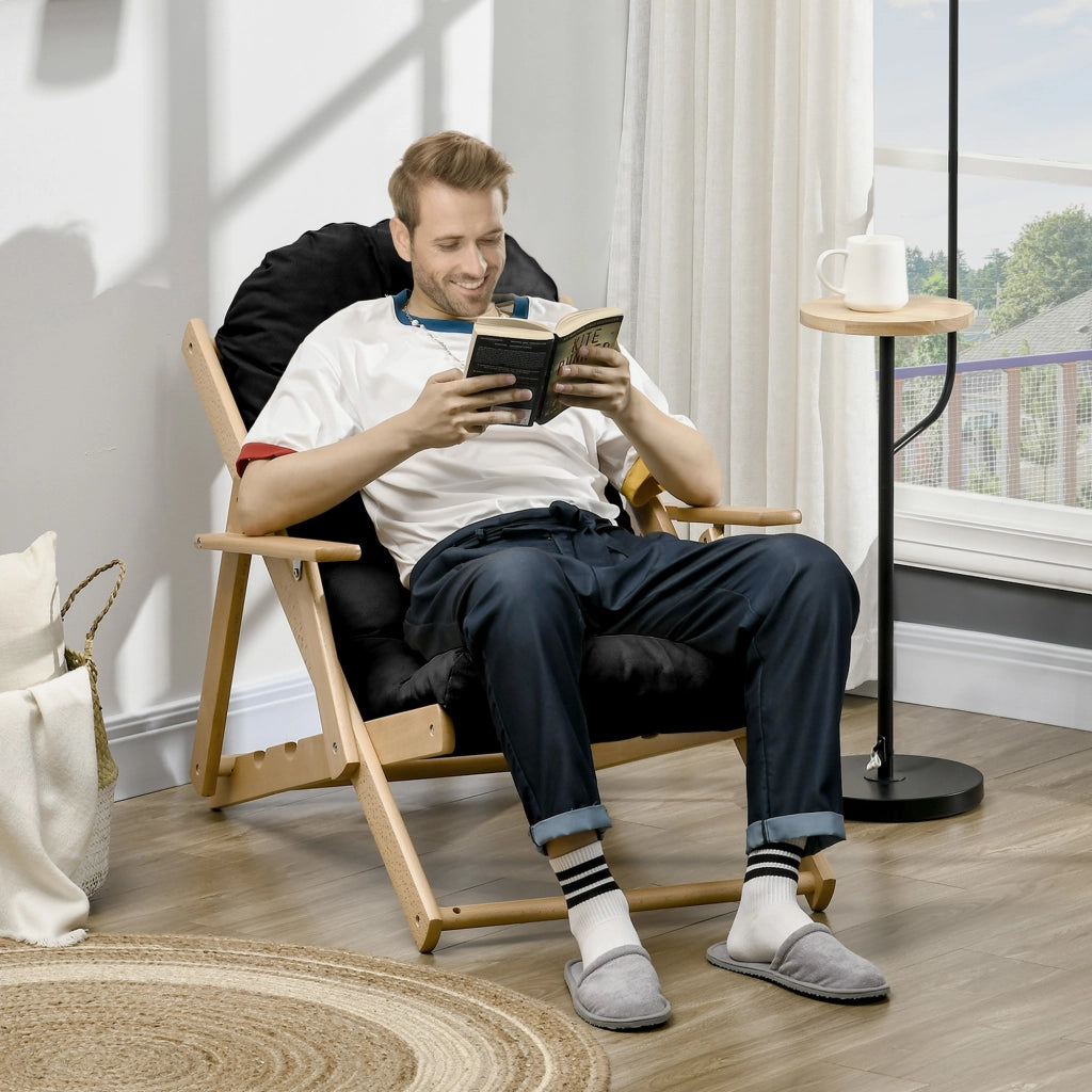 Poltrona Relax Reclinabile Pieghevole in Legno ¨C Minimal ¨C Grigio Scuro con Cuscino