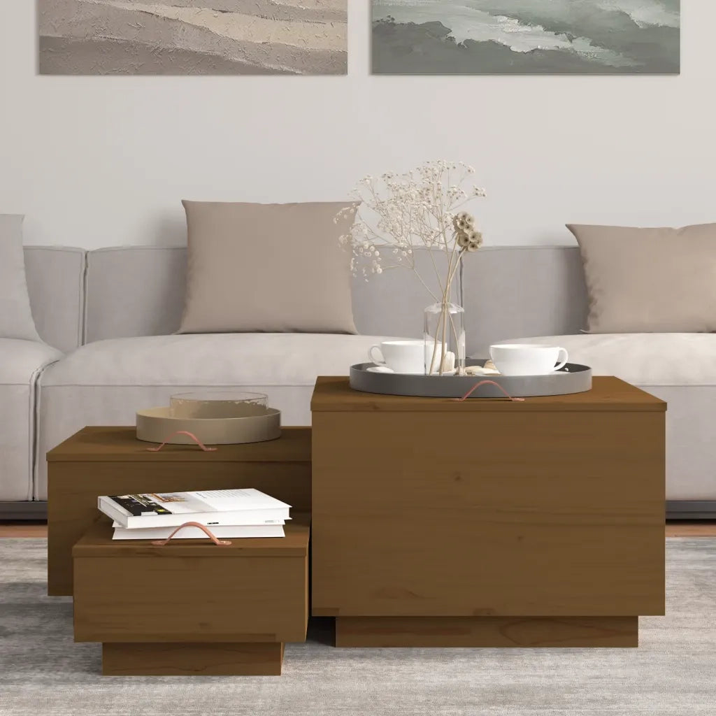 Contenitori Portaoggetti Coperchi 3pz ambra Legno Massello Pino 818248