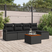 Set di Divano da Giardino a 6 Pezzi con Cuscini Nero Polyrattan Acacia
