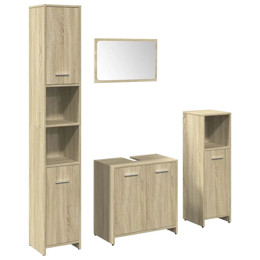 Set Mobili da Bagno 4 pz Rovere Sonoma in Legno Multistrato