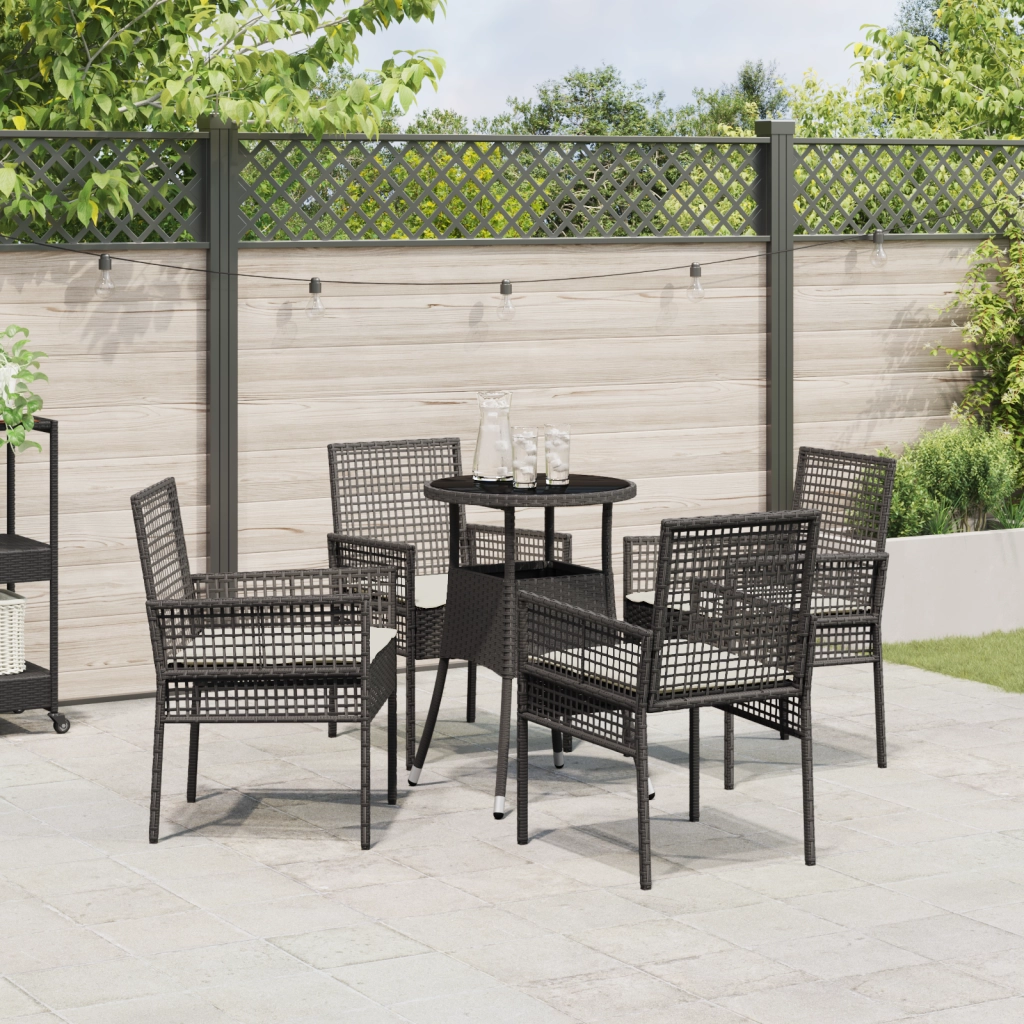 Set Pranzo Giardino 5 Pezzi Nero Polirattan