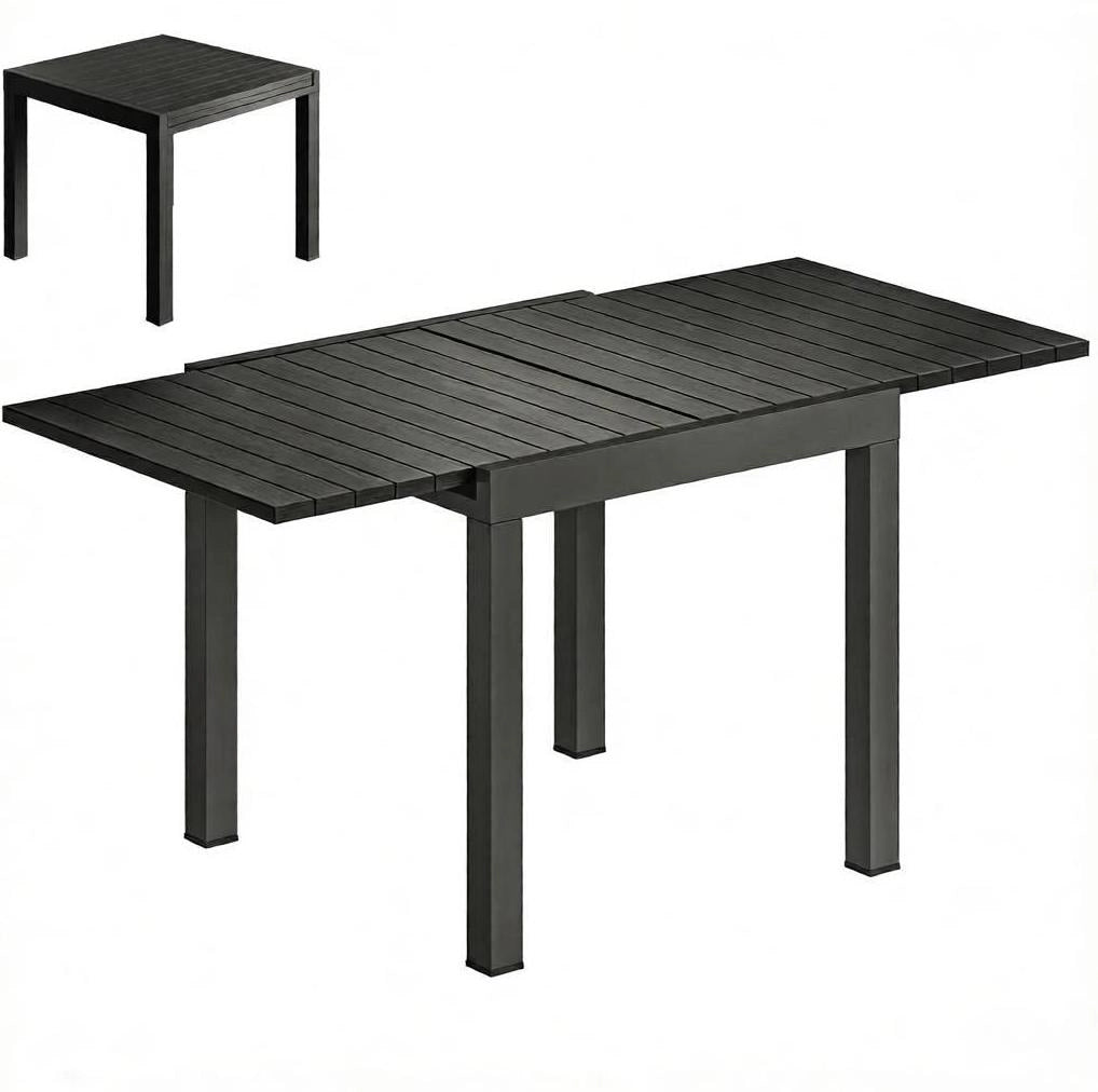Tavolo da giardino allungabile in alluminio nero 80-160 cm