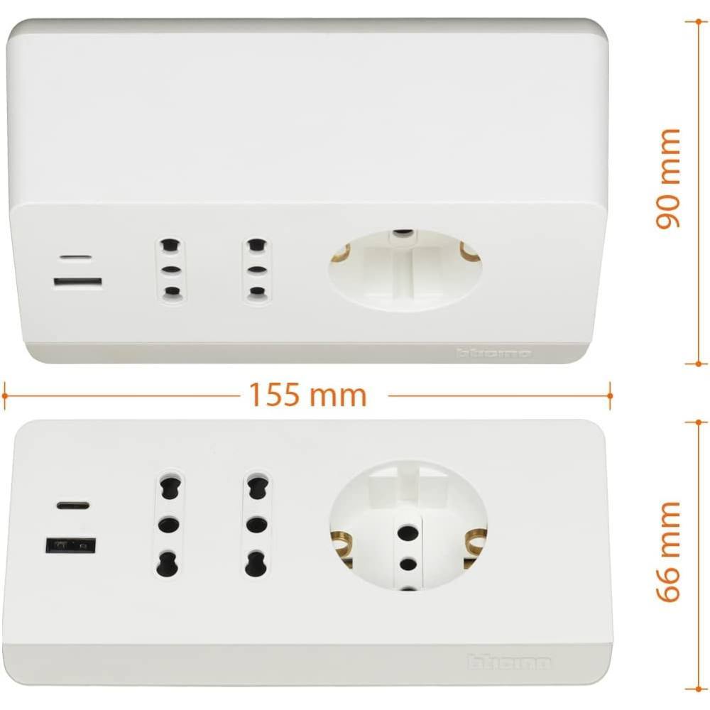 Bticino multipresa da scrivania con usb e presa schuko *** colore bianco, confezione 1