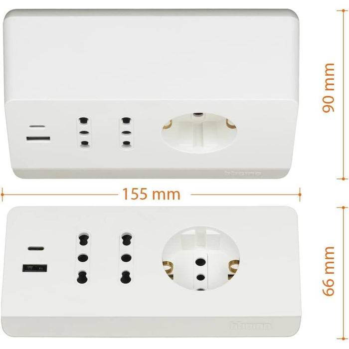 Bticino multipresa da scrivania con usb e presa schuko *** colore bianco, confezione 1