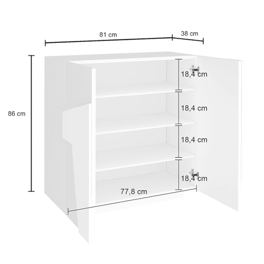 Mobile Portascarpe Apetta, Scarpiera 16 Paia Made in Italy, 81x38x86h cm Bianco Lucido