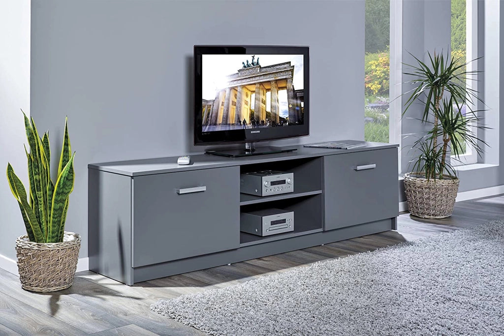 MOBILE BASSO ELENZIO PORTA TV 2 ANTE + 2 VANI A GIORNO 180x51x40 CM GRIGIO GRAFITE