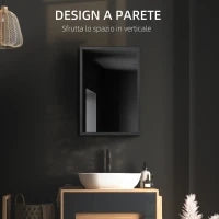kleankin Specchiera Bagno in Acciaio con Armadietto a 3 Ripiani e Chiusura Ammortizzata, 40x12x60 cm, Nero