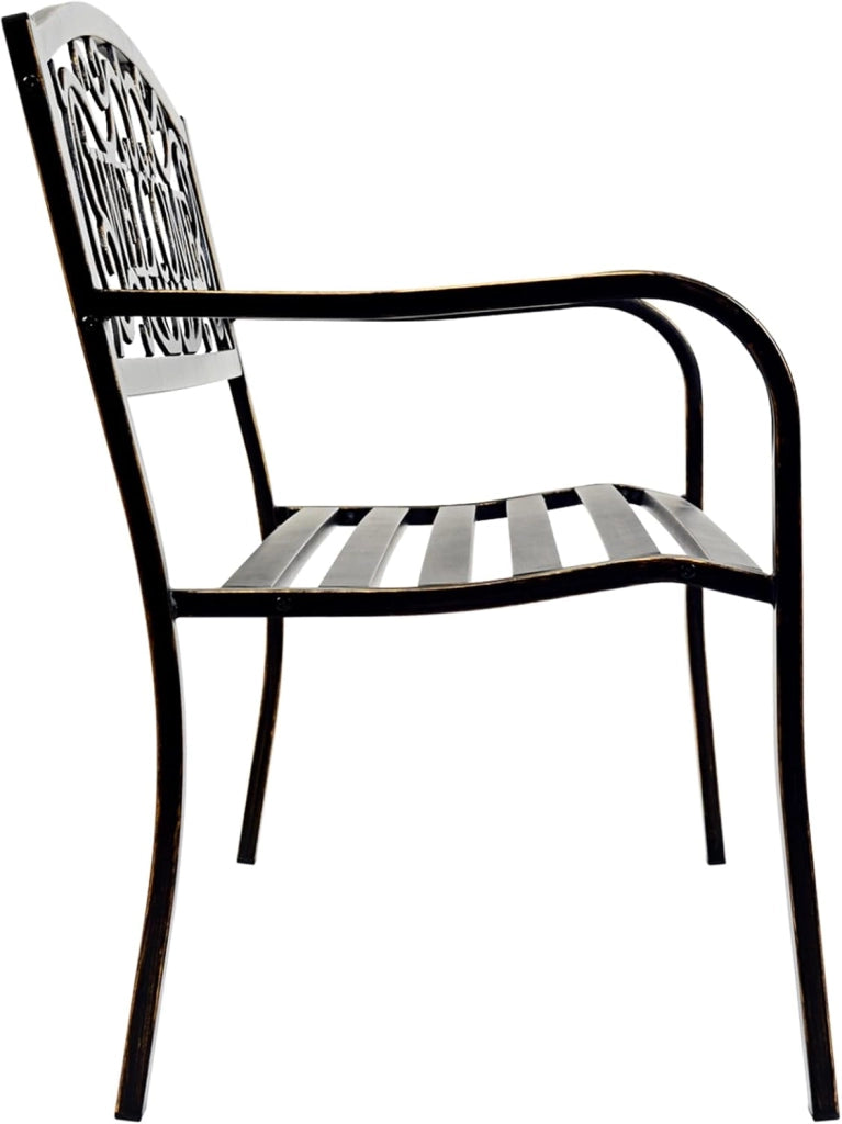 Panchina da Esterno, Panca di Metallo con Schienale Bello, Sedile Ampio e Braccioli Ergonomici, Panchina da Giardino, Balcone e Cortile, Portata 320 kg, 127 x 63,5 x 89 cm (Bronzo)