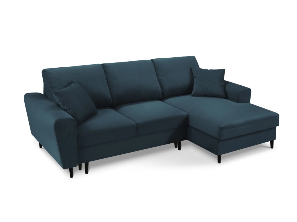 Cosmopolitan Design - Divano convertibile angolare destro con contenitore "Kyoto" 4 posti in velluto a coste blu scuro 