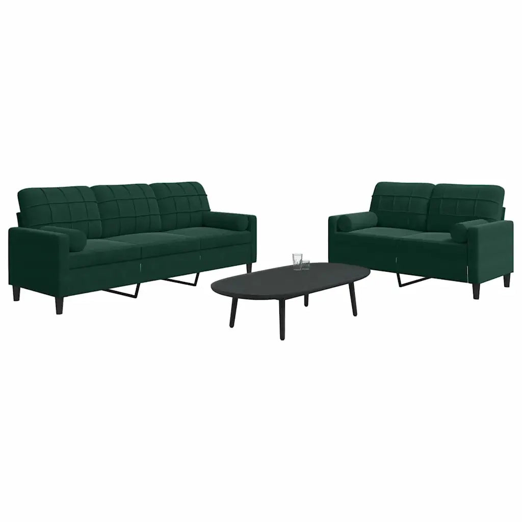 vidaXL Set di Divani 2 pz con Cuscini e Rinforzi Verde scuro Velluto