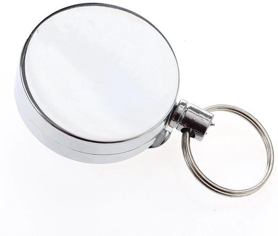 Sostegno per chiavi retrattile - Manubrio con cavo di ritorno in acciaio inossidabile - Sostegno per chiavi a forma di clessidra in acciaio inossidabile con finitura argento