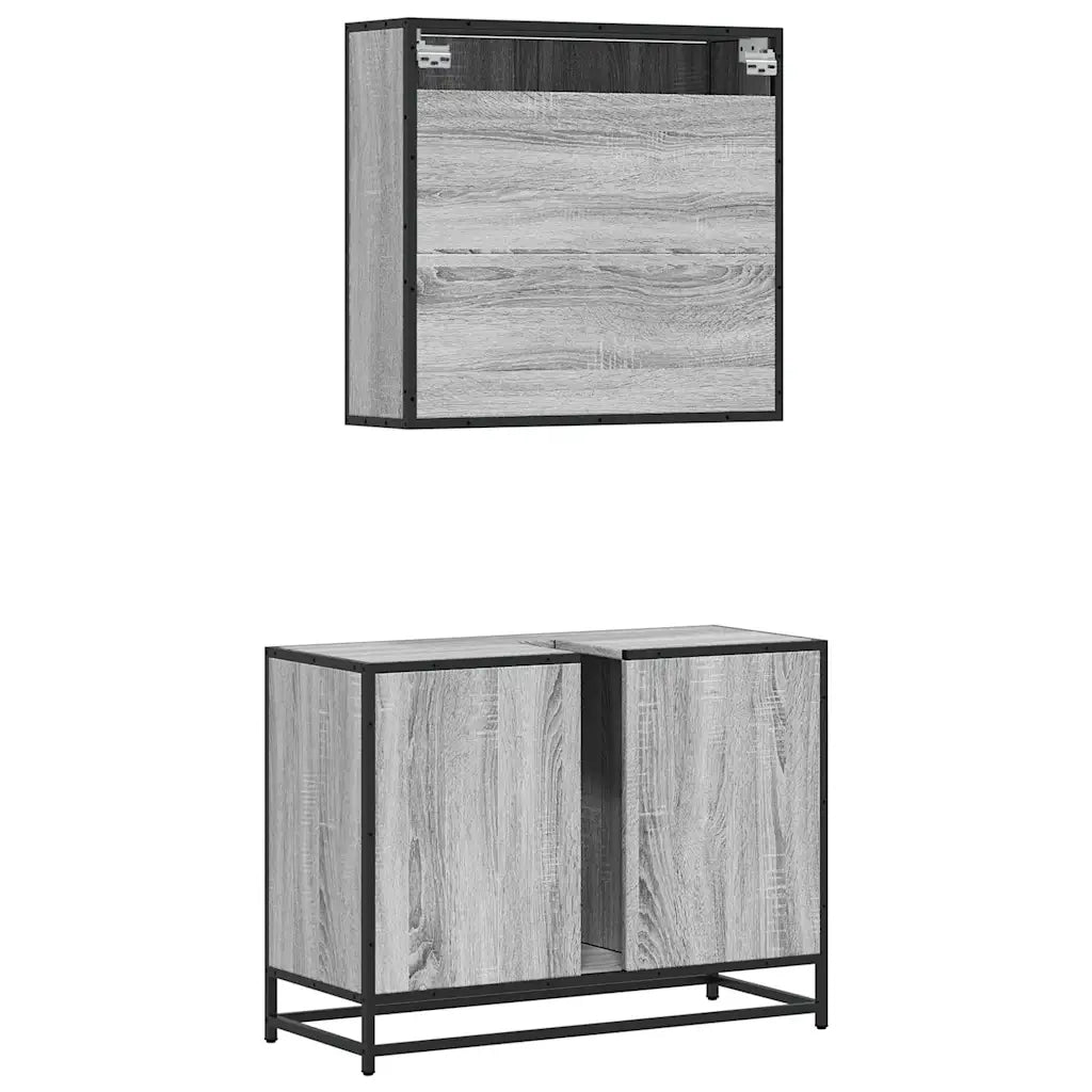 Set Mobili da Bagno 2 pz Grigio Sonoma in Legno Multistrato