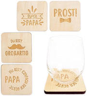 Papier Fiamma 4 sottopiani in legno e vetro con schienale in velluto e incisione Papa per il Papà - ideale regalo - disponibile in 4 diverse versioni - regalo per Papà