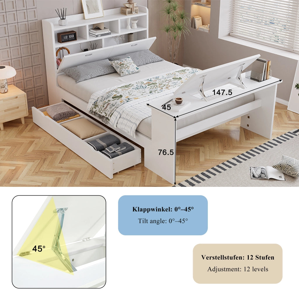letto singolo legno bianco 140x200 cm