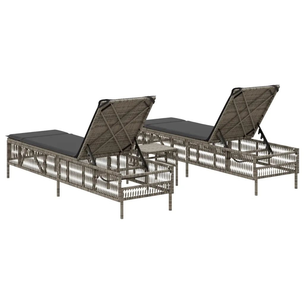 Lettini Prendisole 2 pz | Sdraio da giardino | Lettino da sole con Tavolino Grigio in Polyrattan