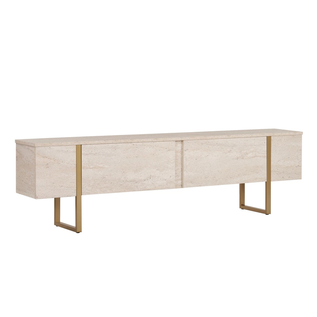 Porta TV in legno "Onera" - 180 x 30 x 50 cm - Travertino / Oro