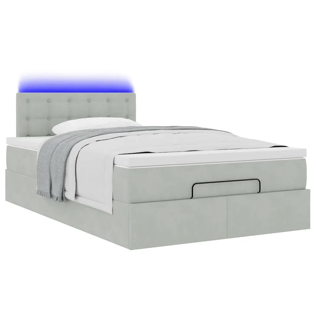 Pouf Letto con Materasso e LED Grigio Chiaro 120x190cm Velluto