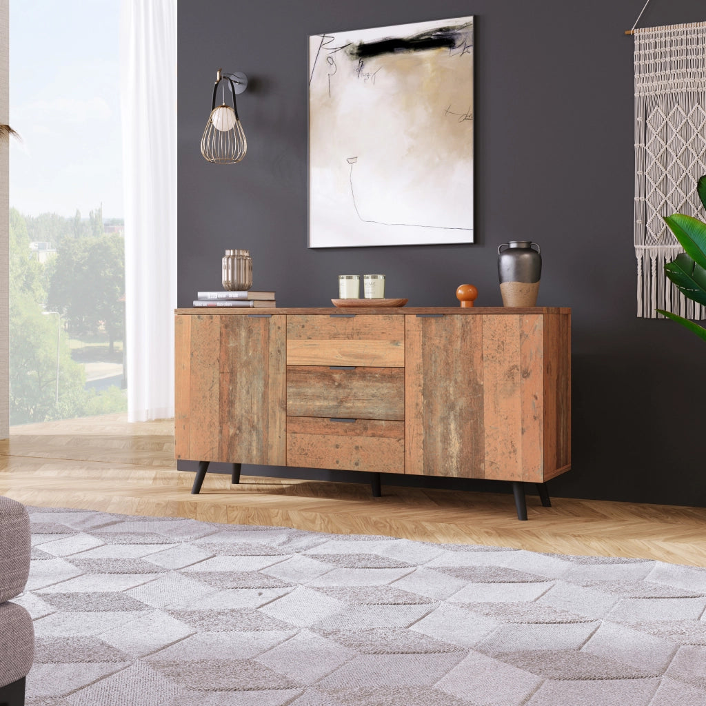 MOBILE TV con 3 cassetti e ripiani regolabili 140x35x70 cm marrone antico
