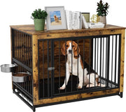 Bench per cani in legno - Scaletta sgonfiabile - Con 2 ciotole in acciaio inossidabile - 100 x 68 x 64 cm - Recinzione per cani - Adatto per cani fino a 31 kg
