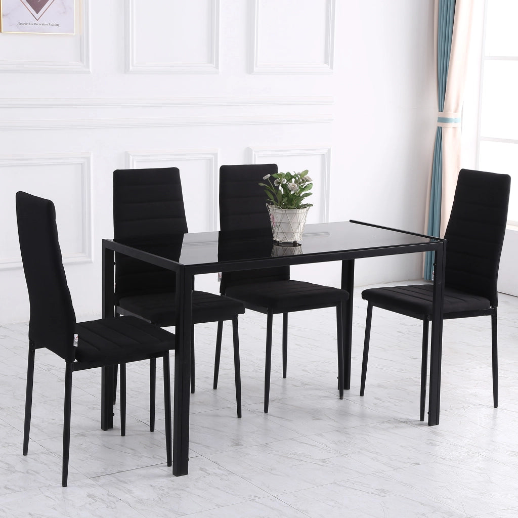 Set 4 Sedie da Pranzo Imbottite in Lino con Gambe Metallo ¨C Zephmum ¨C Nero 41x50x97 cm