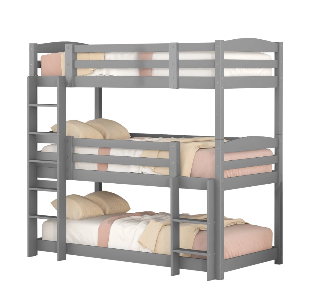 Letto a castello a tre posti 90x200 cm con due scale in legno grigio