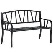 Panchina da Giardino in Metallo Nero Impermeabile, Panca da Esterno in Ferro 2 Posti, 128x56x86cm