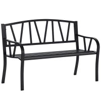 Panchina da Giardino in Metallo Nero Impermeabile, Panca da Esterno in Ferro 2 Posti, 128x56x86cm