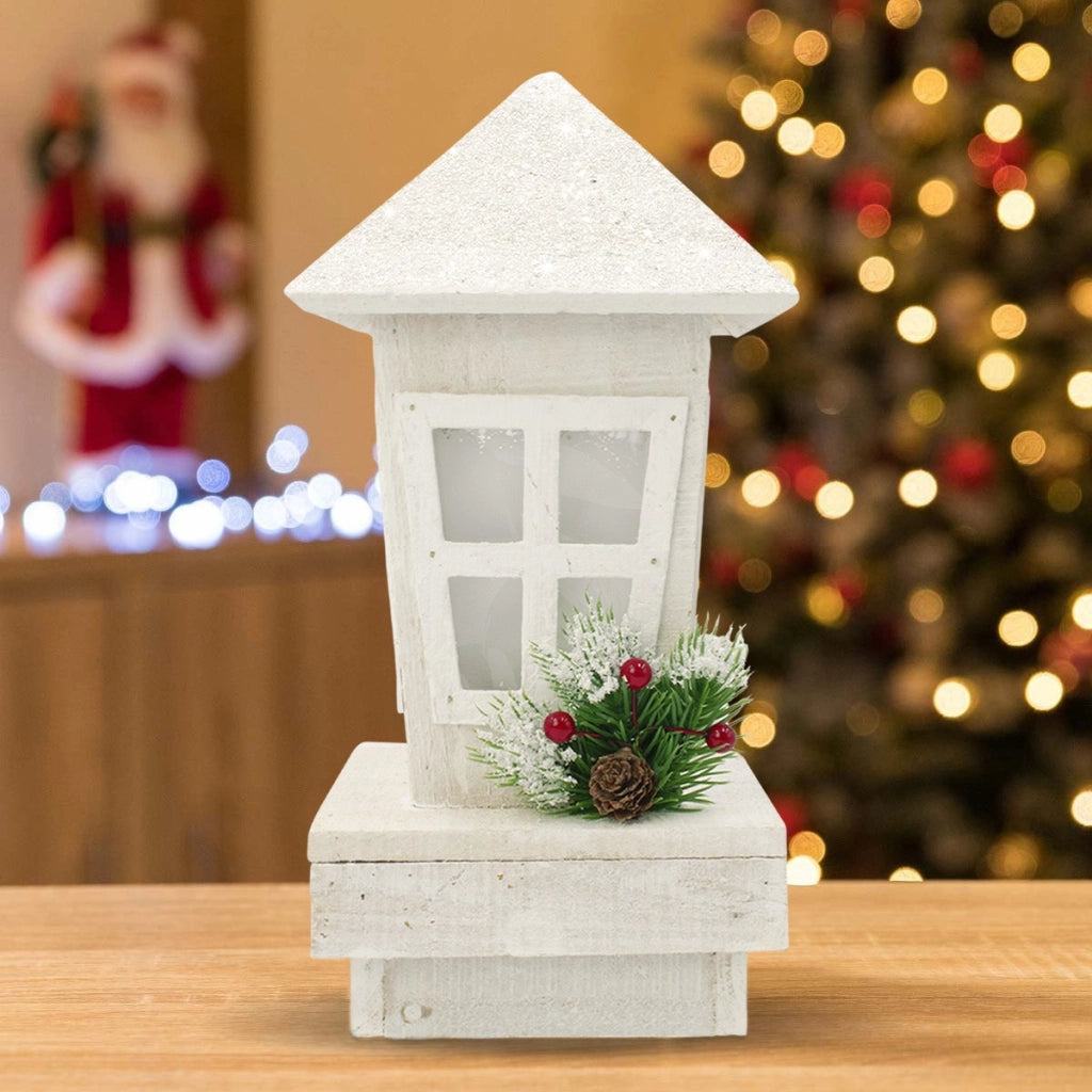 Lanterna di Natale in legno con glitter e illuminazione