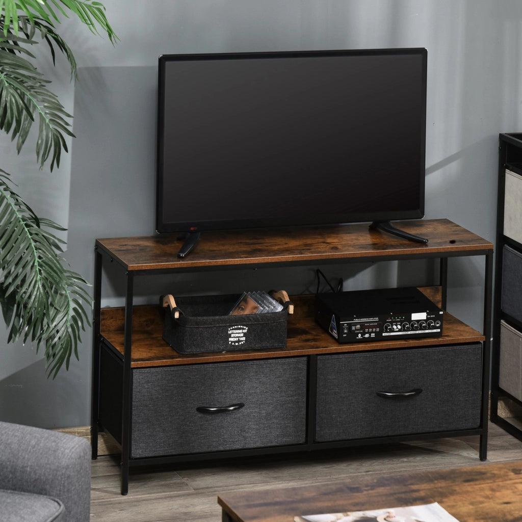 Mobile TV con ripiani e 2 cassetti ¨C zephmum ¨C marrone e nero 98x30x30 cm