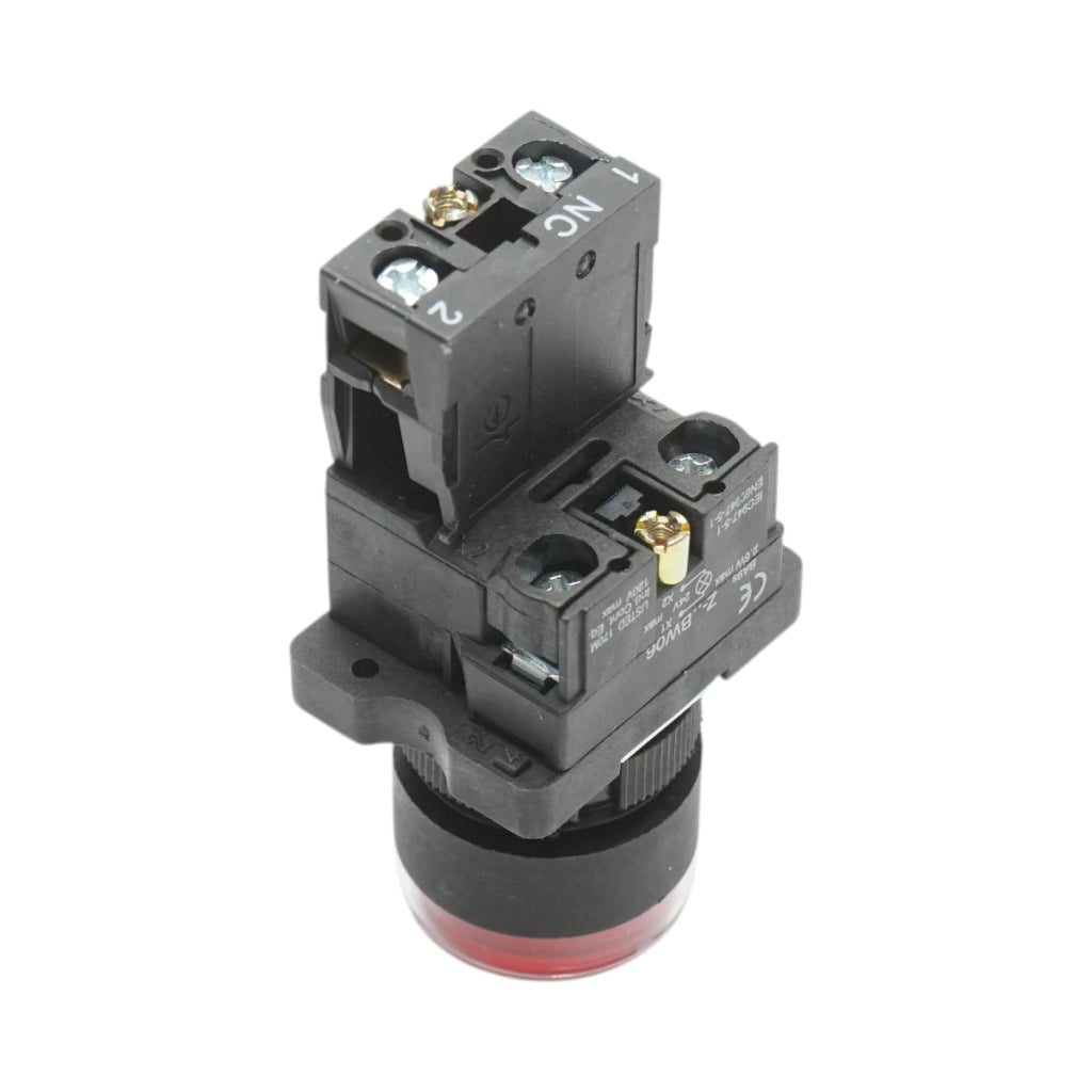 Pulsante indicatore LED rosso con resistenza integrata 1NC, 24V LAY5 Breckner Germany