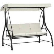 Dondolo Letto da Giardino 3 Posti con Tettuccio Regolabile, in Acciaio e Poliestere, 195x117x175 cm, Crema e Nero