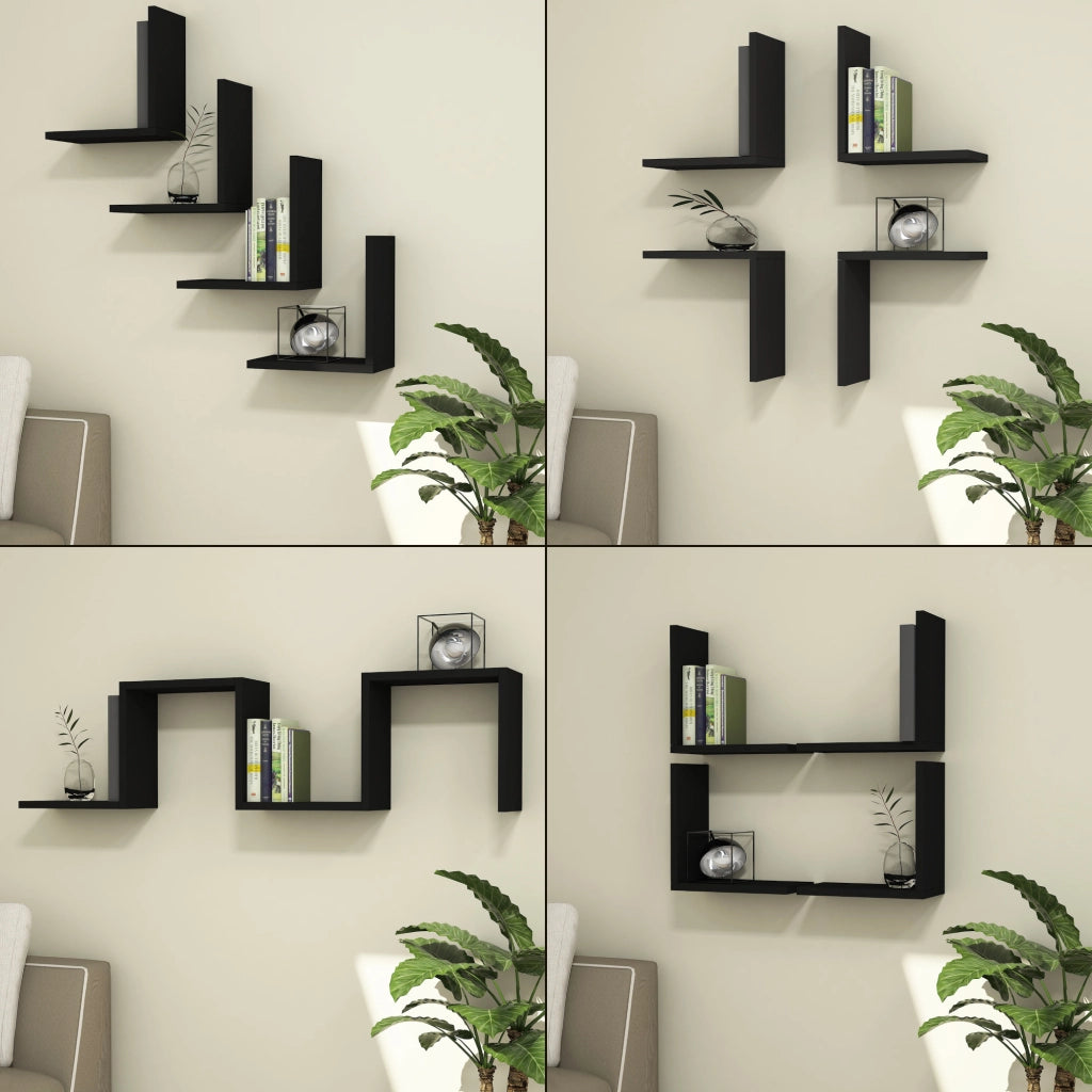 Set di 4 Mensole da Muro 'Broby' a Forma di L Consolle Portapiante da Parete - Nero [en.casa]
