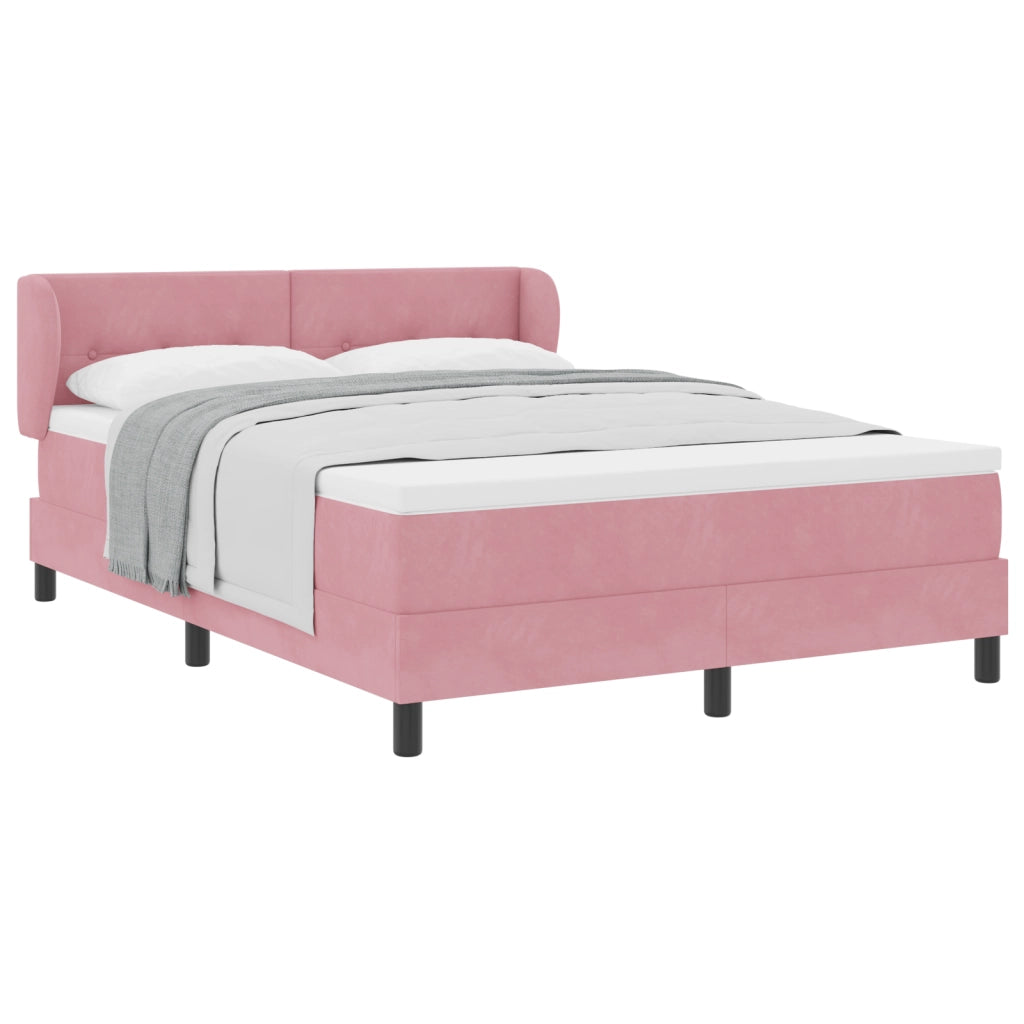 Letto Box Spring con Materasso Rosa 140x190 cm Velluto