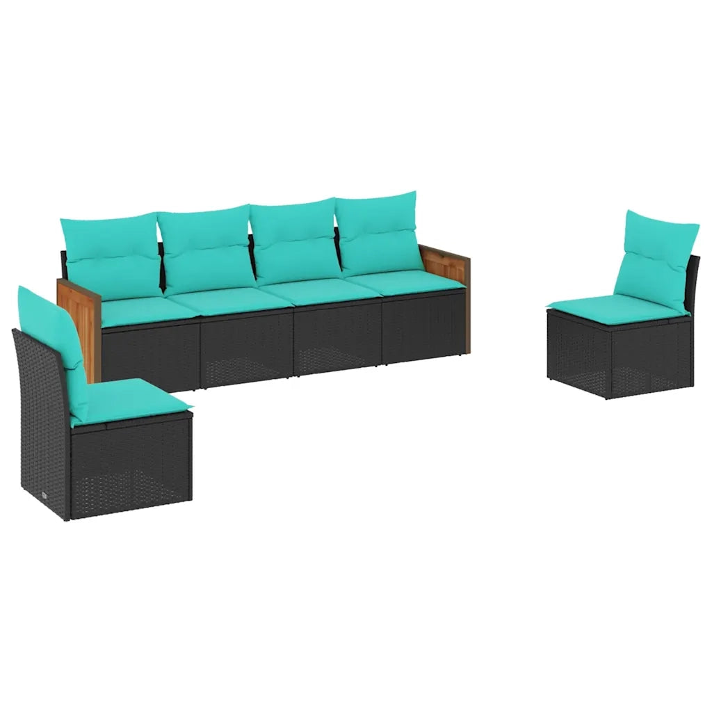 Set Divani da Giardino 6 pz con Cuscini Nero in Polyrattan 3227541