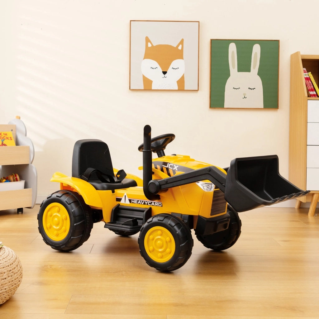 Escavatore bulldozer a batteria per bambini con benna di scavo regolabile, Veicolo da costruzione elettrico Giallo-Macchinine giocattoli