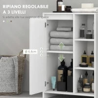 Mobiletto Bagno con 3 Ripiani Aperti e Armadietto a un'Anta con Mensola Regolabile, 53x30x80cm, Bianco