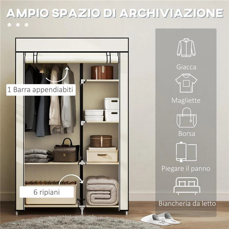 ARMADIO PORTATILE ARMADIO GUARDAROBA SALVASPAZIO, 103X43X162.5CM, CREMA