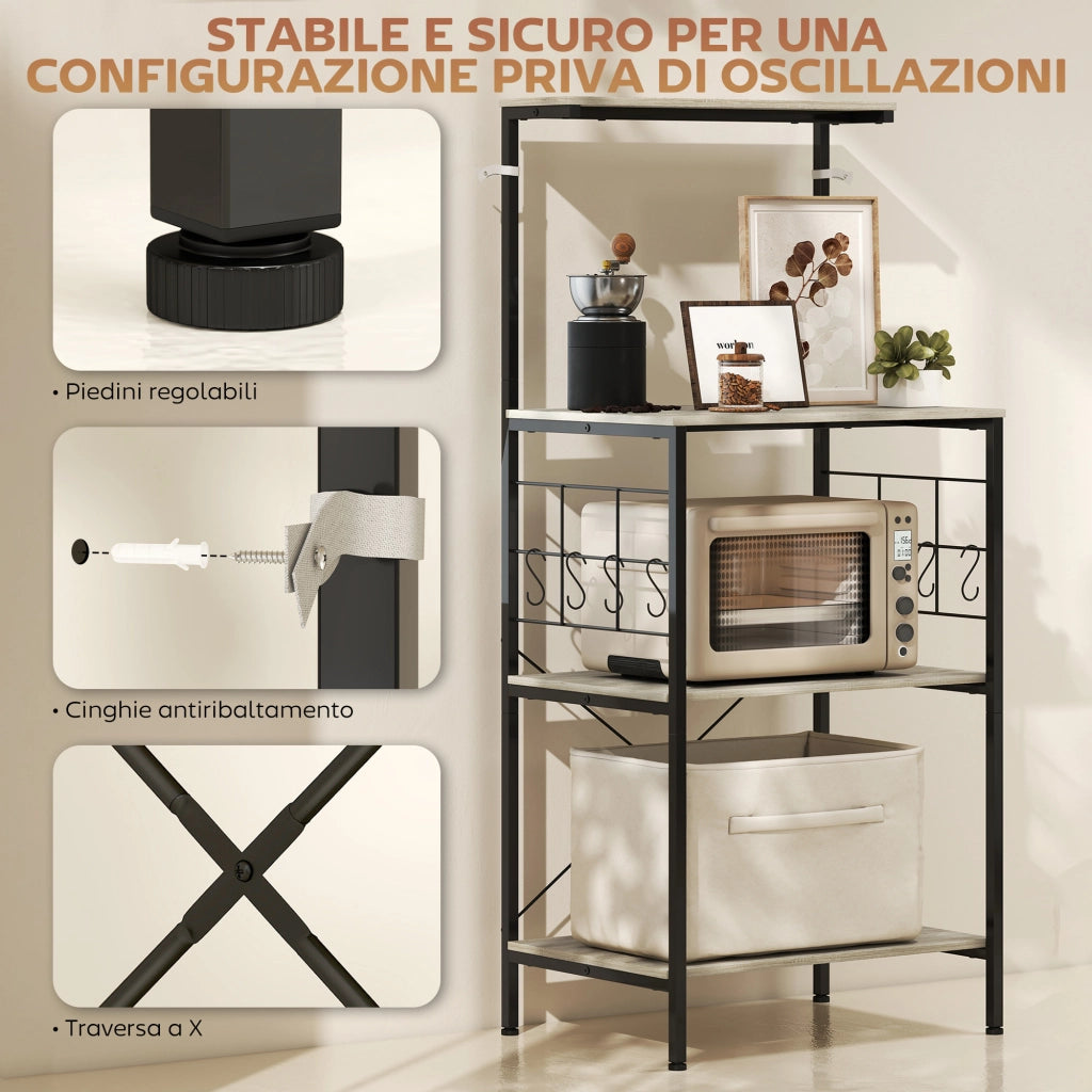 Scaffale a 4 Livelli con Pannelli a Rete e Ganci ¨C Minimal ¨C Rovere 60x42x135