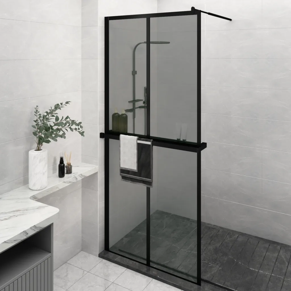 Parete Doccia Walk in Mensola Nera 90x195cm Vetro ESG Alluminio 3185465